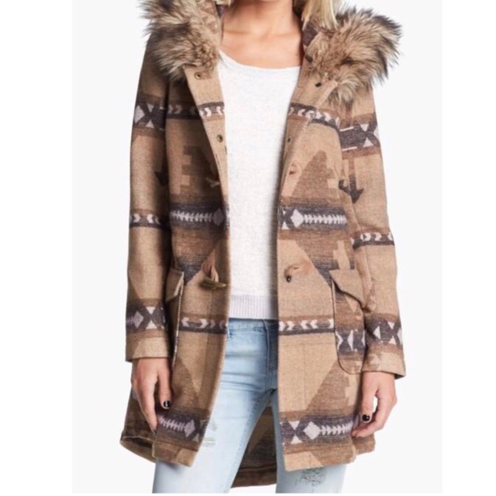 BB Dakota faux fur trim patterned Anorak / Parka tan brown